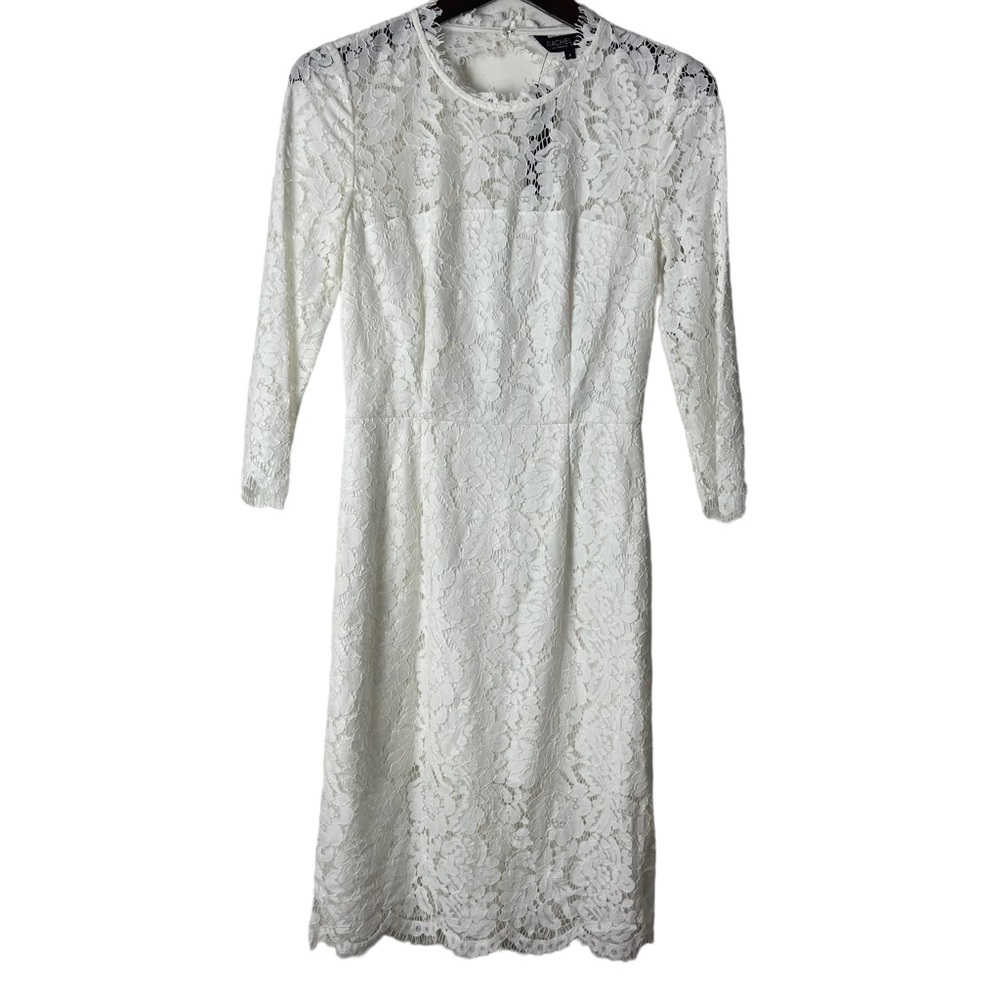 RACHEL ZOE White Lace Sheath Dress Size 4 Sheer Wedding Party Backless Floral